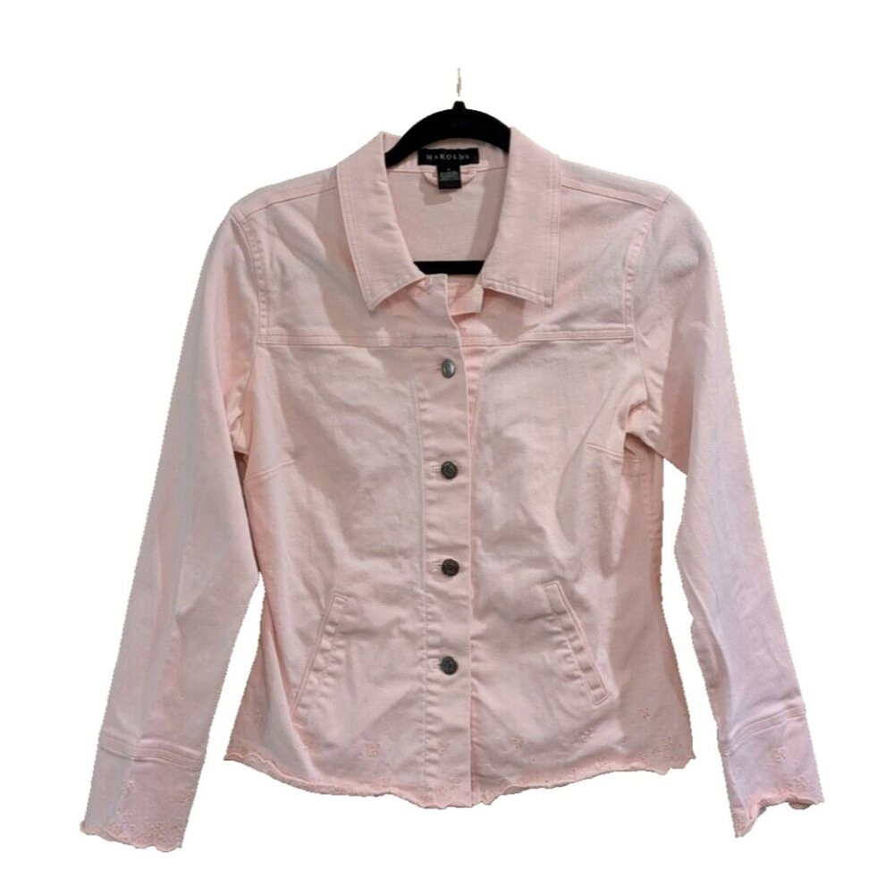 Harold's Button Down Blazer Floral Scalloped Edge Long Sleeves Light Pink Medium